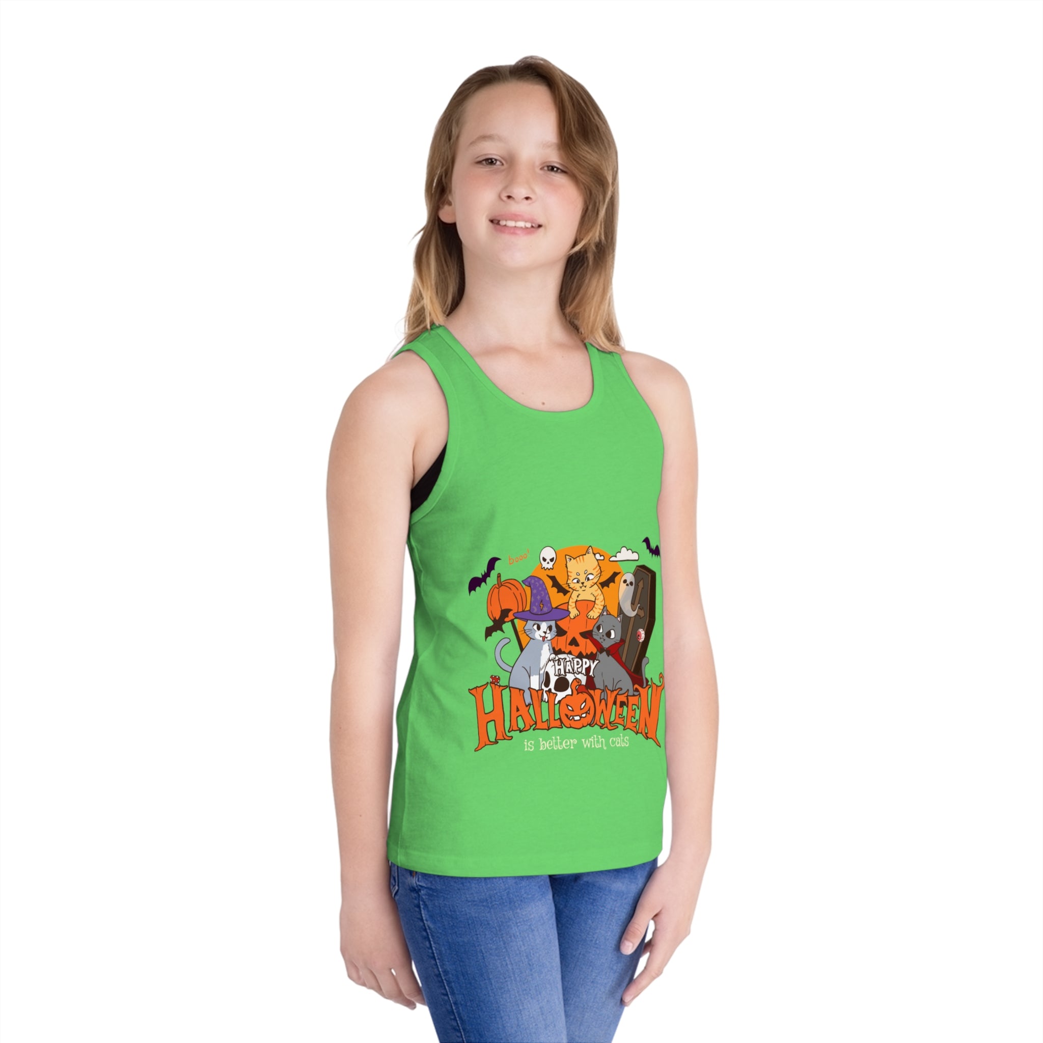 Happy Halloween with Witch Cats | Kid's Jersey Tank Top